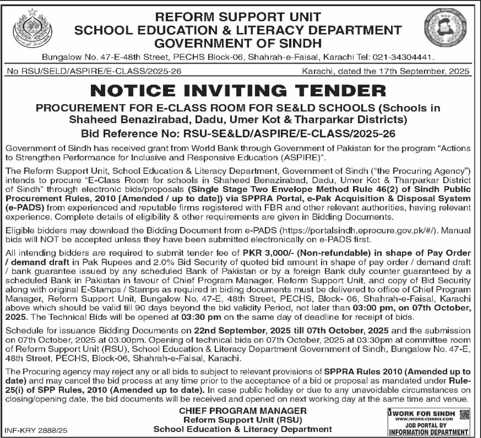Karachi Development Authority Tender Notice 2
